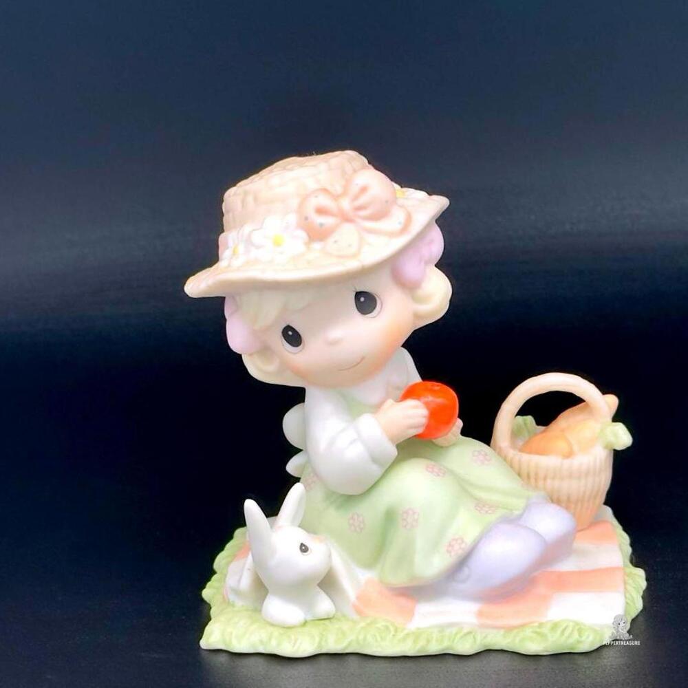 Precious Moments Picnic Girl Figurine with Bunny and Basket